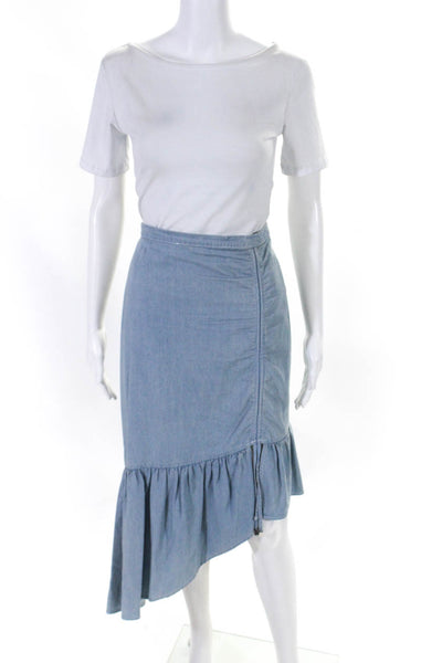 Suboo Womens Ruched Ruffle Denim Midi Skirt Set Light Blue Size XS Small