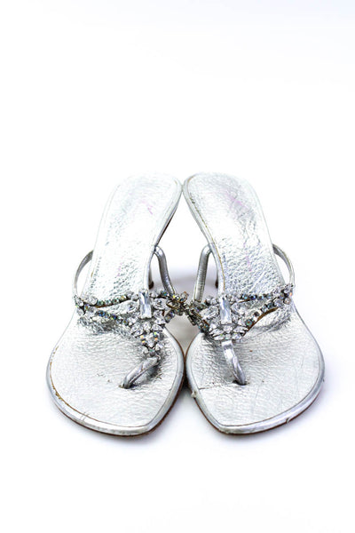 Giuseppe Zanotti Design Rhinestone Metallic Thong Mules Sandals Silver Size 38 8