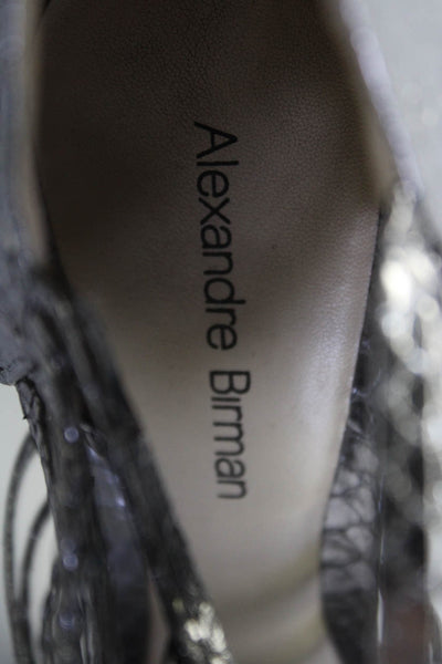 Alexandre Birman Womens Chrome Snakeskin Strappy Platform Sandals Silver Size 7