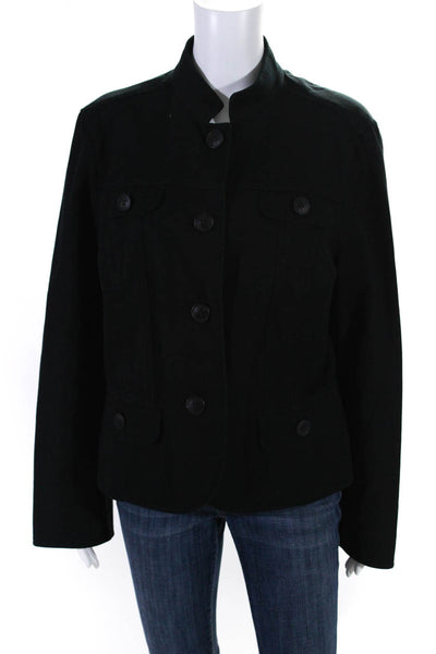 Lafayette 148 New York Womens High Neck Twill Button Up Jacket Black Size 14