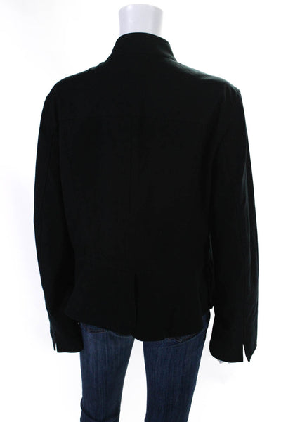 Lafayette 148 New York Womens High Neck Twill Button Up Jacket Black Size 14