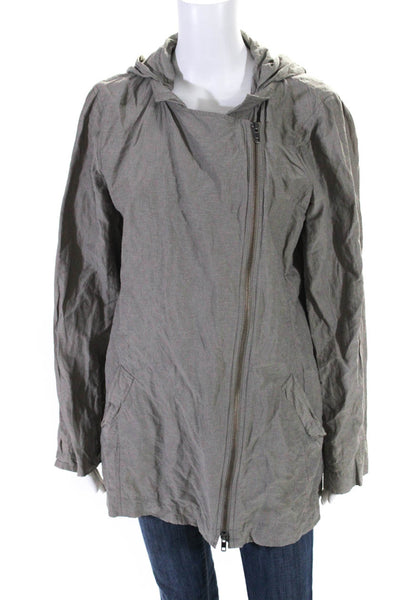 Eileen Fisher Womens Asymmetrical Zip Hooded Lightweight Jacket Gray Size XL