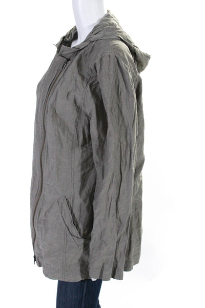 Eileen Fisher Womens Asymmetrical Zip Hooded Lightweight Jacket Gray Size XL