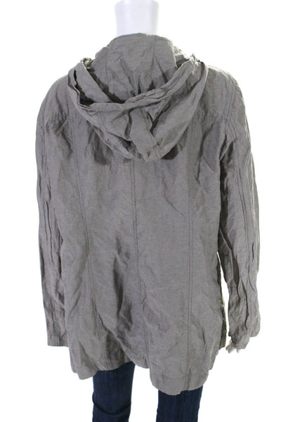 Eileen Fisher Womens Asymmetrical Zip Hooded Lightweight Jacket Gray Size XL