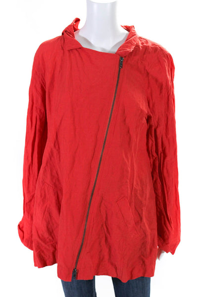 Eileen Fisher Womens Asymmetrical Zip Hooded Lightweight Jacket Red Size XL