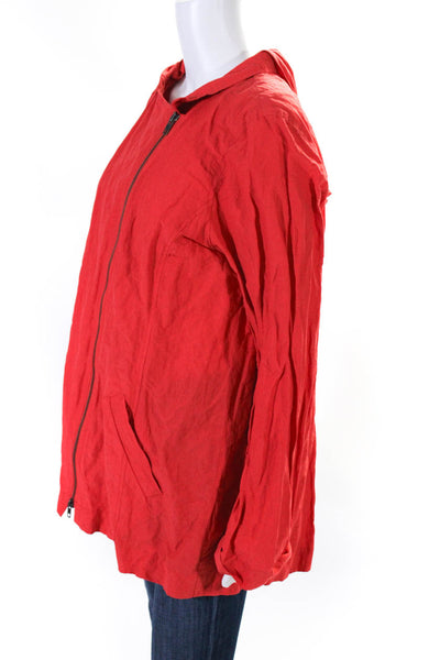 Eileen Fisher Womens Asymmetrical Zip Hooded Lightweight Jacket Red Size XL