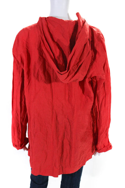 Eileen Fisher Womens Asymmetrical Zip Hooded Lightweight Jacket Red Size XL