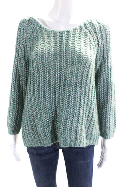 Knitted & Knotted Womens Metallic Thick Knit Round Neck Sweater Green Medium