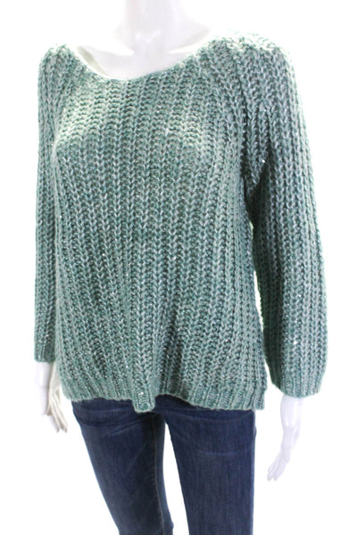 Knitted & Knotted Womens Metallic Thick Knit Round Neck Sweater Green Medium