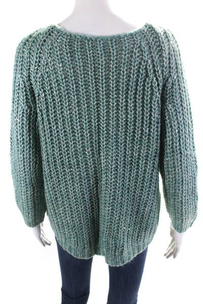 Knitted & Knotted Womens Metallic Thick Knit Round Neck Sweater Green Medium