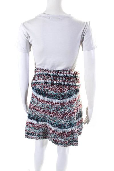 BCBG Max Azria Womens Knit Button Front Mini Sweater Skirt Red Blue One Size