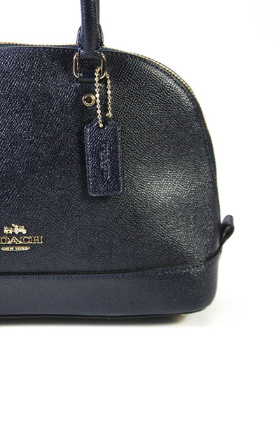 Coach Grained Leather Zip Around Double Top Handle Frame Crossbody Handbag Navy