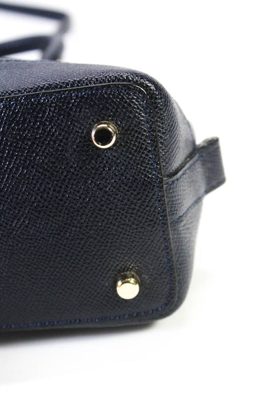 Coach Grained Leather Zip Around Double Top Handle Frame Crossbody Handbag Navy