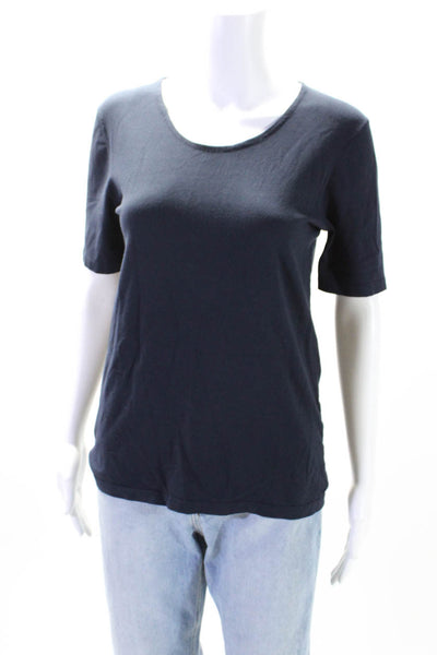 Michael Kors Collection Womens Round Neck Short Sleeve T-Shirt Top Navy Size L