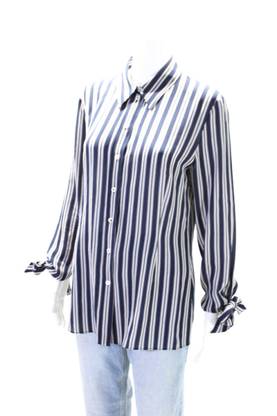 Michael Kors Womens Striped Collar Long Sleeve Button Up Blouse Top Navy Size 10