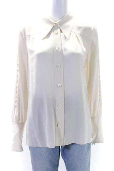 Michael Kors Collection Womens Long Sleeve Button Up Blouse Top Cream Size 10