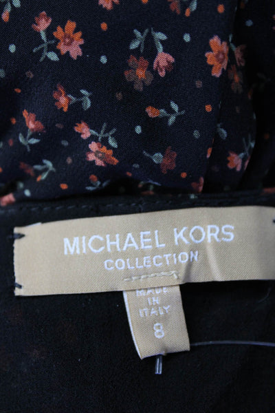 Michael Kors Collection Womens Silk Floral Print V-Neck Tank Top Black Size 8