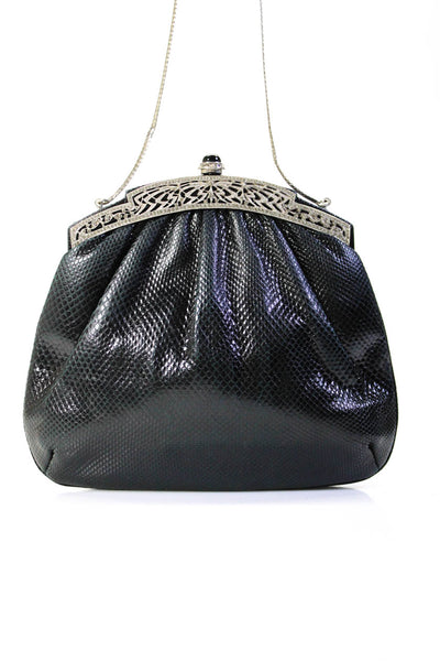 Judith Leiber Womens Karung Leather Pleated Clasp Closure Shoulder Bag Black