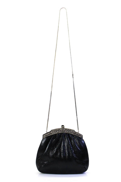 Judith Leiber Womens Karung Leather Pleated Clasp Closure Shoulder Bag Black