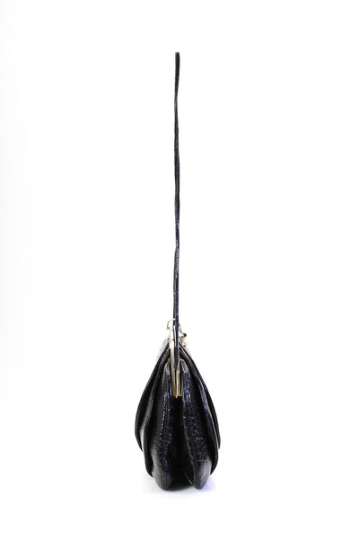 Judith Leiber Womens Croc Embossed Leather Pleated Shoulder Bag Purse Black