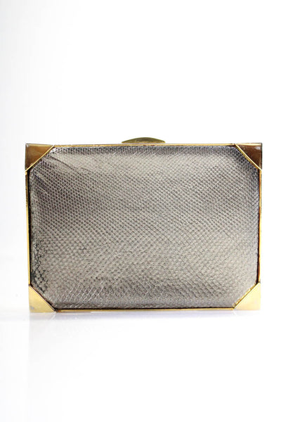 Judith Leiber Womens Metallic Engraved Square Clutch Bag Handbag Gold