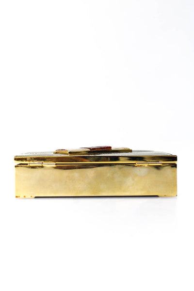 Judith Leiber Womens Metallic Engraved Square Clutch Bag Handbag Gold