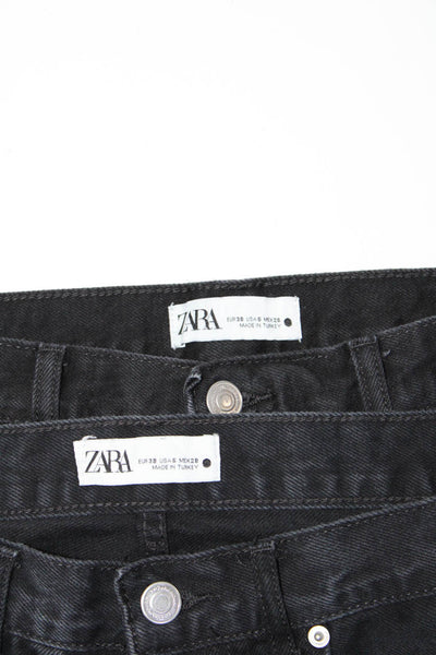 Zara Womens Cotton Straight Leg Fringed Hem High Rise Jeans Black Size 6 Lot 2