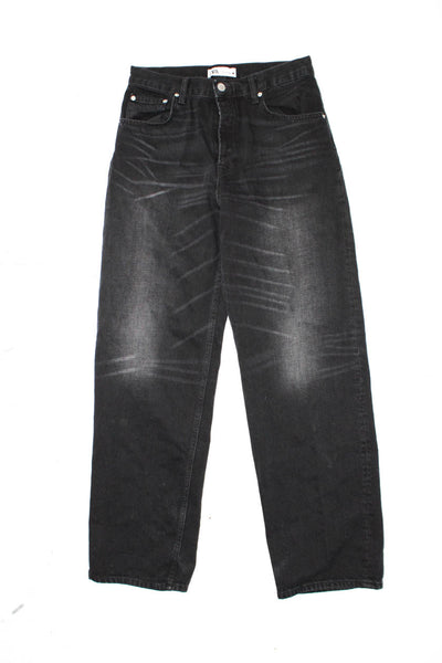 Zara Womens Cotton Straight Leg Fringed Hem High Rise Jeans Black Size 6 Lot 2