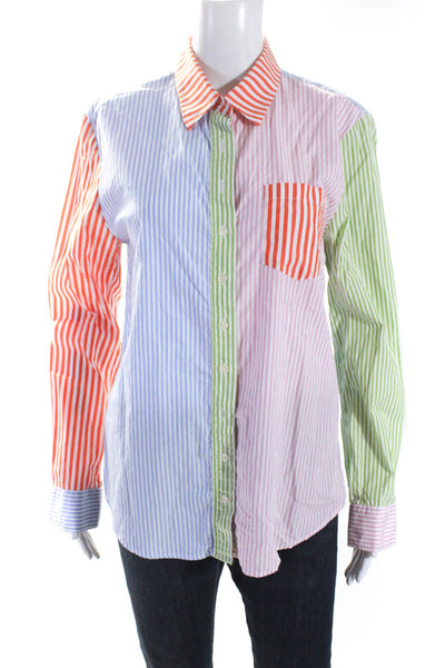 The Shirt Womens Button Up Striped Colorblock Boyfriend Shirt Blue White Small