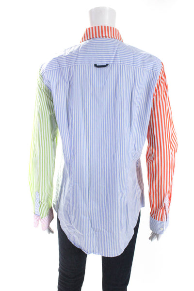 The Shirt Womens Button Up Striped Colorblock Boyfriend Shirt Blue White Small