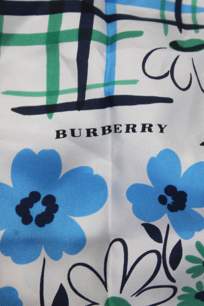 Burberry London Womens Floral Check Printed Silk Square Scarf White Multi