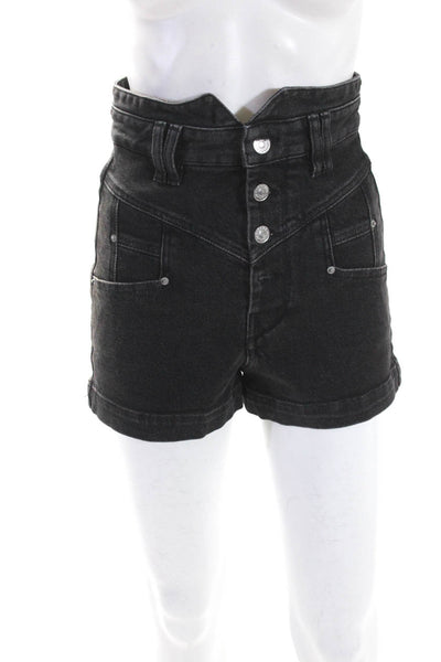 Isabel Marant Womens Faded Black Fly Button High Rise Denim Shorts Size 34