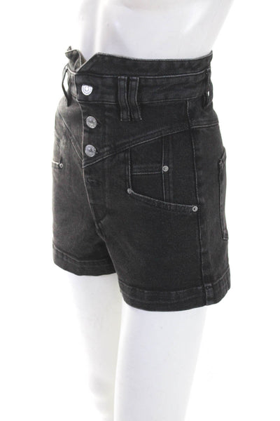 Isabel Marant Womens Faded Black Fly Button High Rise Denim Shorts Size 34