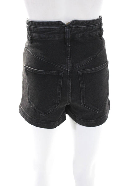 Isabel Marant Womens Faded Black Fly Button High Rise Denim Shorts Size 34