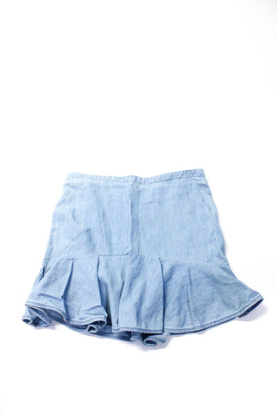 Chloe Girls Light Blue Cotton Chambray Ruffle Knee Length Skirt Size 10