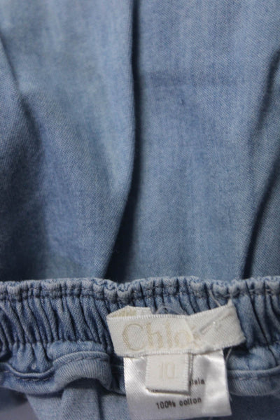 Chloe Girls Light Blue Cotton Chambray Ruffle Knee Length Skirt Size 10