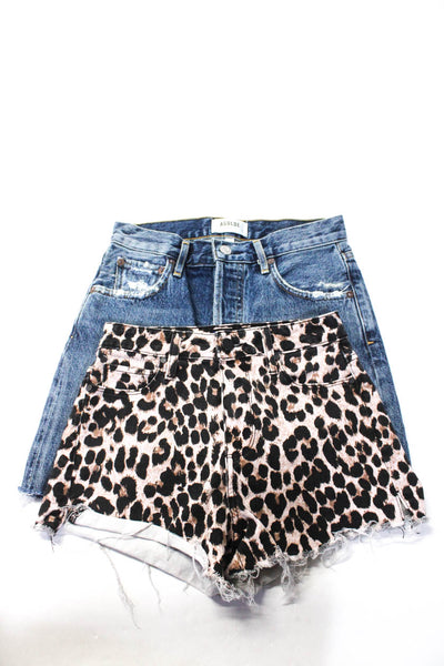 Paige Agolde Womens Brown Leopard Print Distress Denim Shorts Size 24 23 lot 2