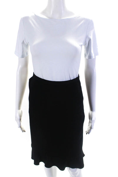 Giorgio Armani Womens Ruffle Hem Knee Length Pencil Skirt Black Size IT 46