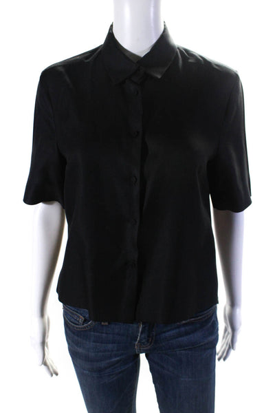 Les Copains Womens Short Sleeve Button Up Top Blouse Black Silk Size IT 44