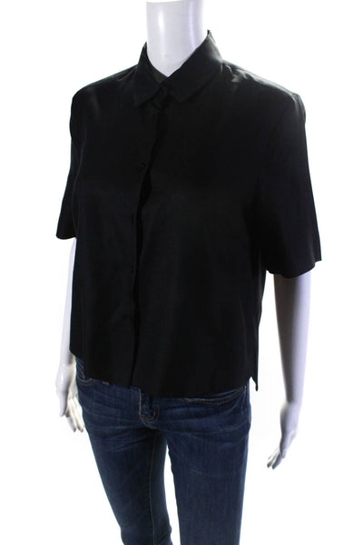Les Copains Womens Short Sleeve Button Up Top Blouse Black Silk Size IT 44