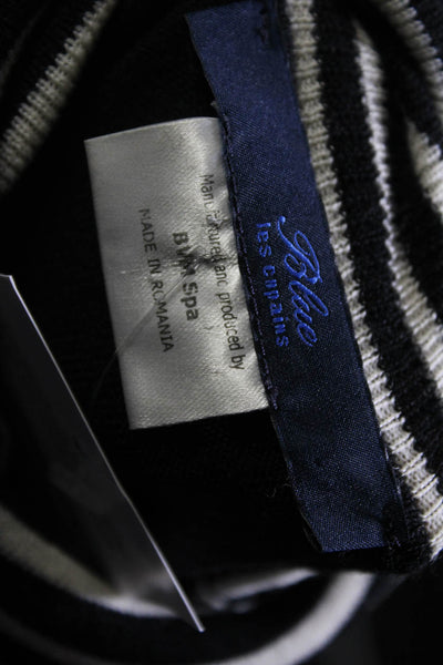 Blue Les Copains Womens Striped Thin Knit Turtleneck Sweater Black White IT 46
