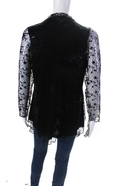 Carrie Me Womens Sequin Lace Mesh V Neck Long Sleeve Top Blouse Black Size Large