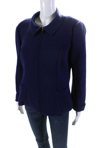 Armani Collezioni Womens Unlined Crepe Full Zip Jacket Purple Wool Size 12