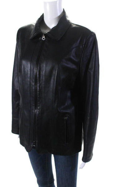 Simon B Collection Womens Collared Full Zip Leather Jacket Black Size IT 46
