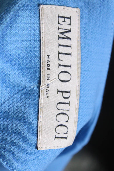 Emilio Pucci Womens Satin Hem Short Sleeve Woven Shift Dress Blue Size 12