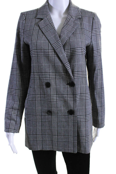 Madewell Womens Plaid Print Double Breasted Blazer Jacket White Black Size S