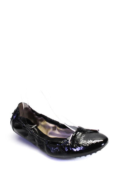 Tods Womens Shiny Black Embellished Slip On Ballet Flats Shoes Size 11.5