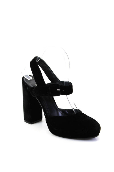 Barneys New York Women's Ankle Buckle Suede Block Heels Sandals Black Size 9
