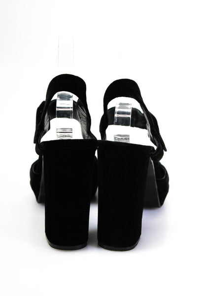 Barneys New York Women's Ankle Buckle Suede Block Heels Sandals Black Size 9