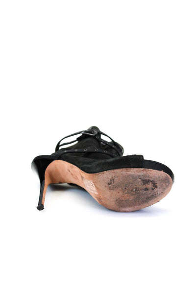 Jimmy Choo Women's Open Toe Studs Wrap Ankle Stiletto Suede Sandals Black Size 9